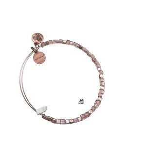 Alex And Ani Rose Gold Bangle Bracelet Balance Bead Soft Pink AB Square NWT